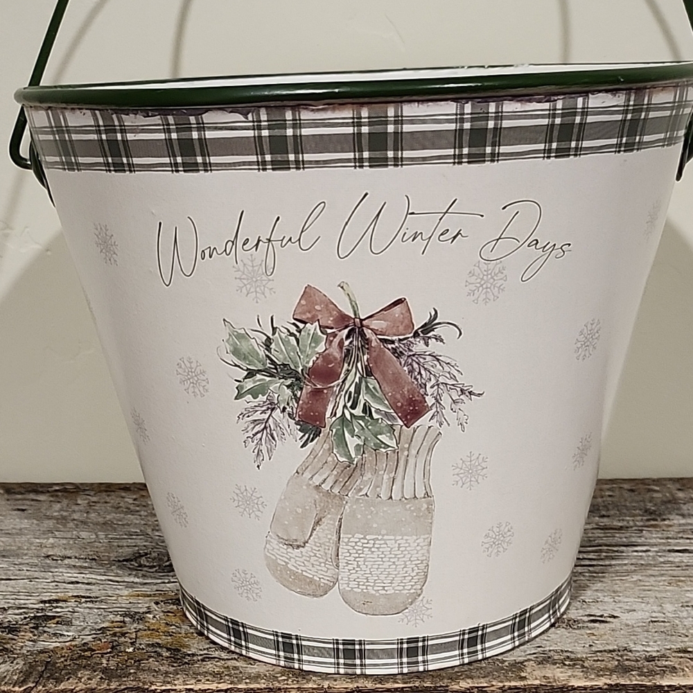 Winter Themed Metal Bucket with Handle